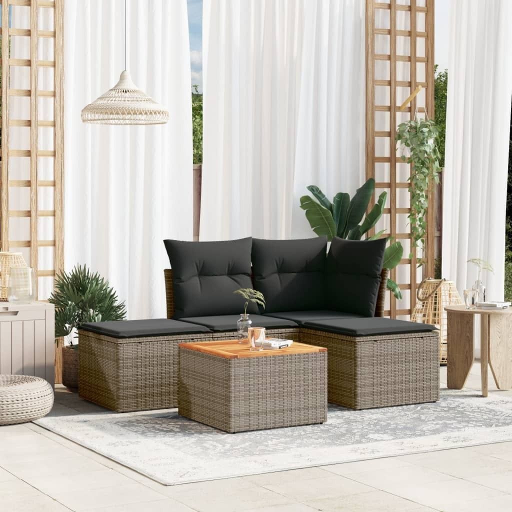 Maison Exclusive - 5-tlg. Garten-Sofagarnitur mit Kissen Grau Poly Rattan