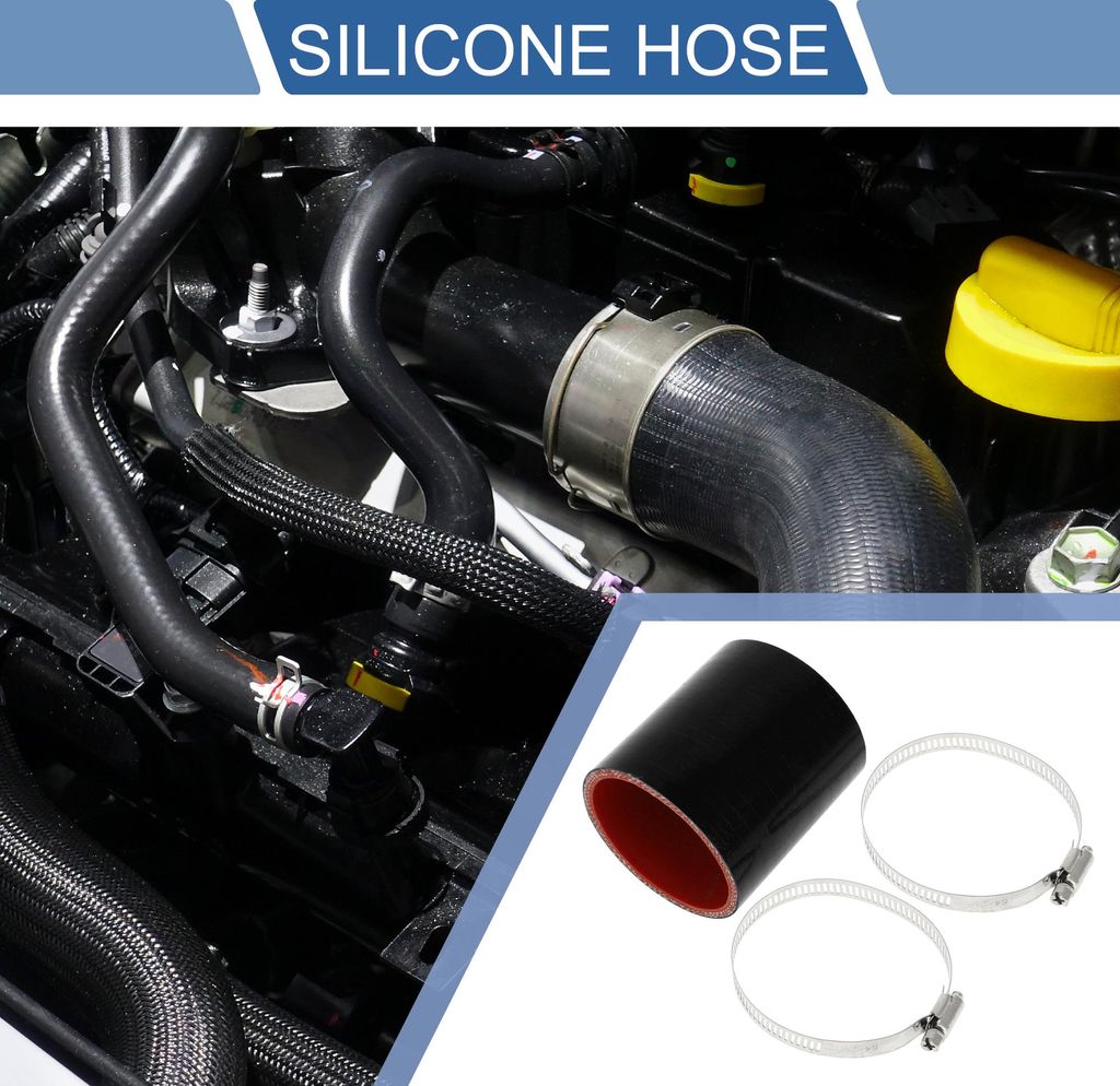 1 Satz 60mm/2,36" ID 76mm/2,99" Länge 0 Grad Schwarz Rot Auto Silikonschlauch mit Schellen Kühlmittelschlauch Universal