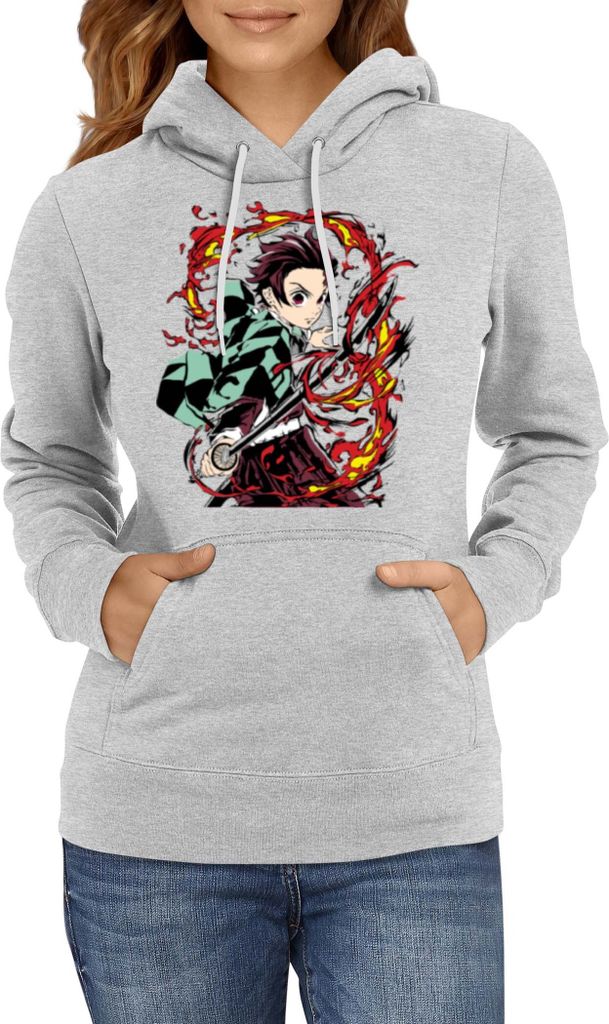 Damen Kapuzenpullover Japan Manga Comics Anime Demon Anime Slayer Tanjiro Kamado 07 Var-019, Lady L / Grau