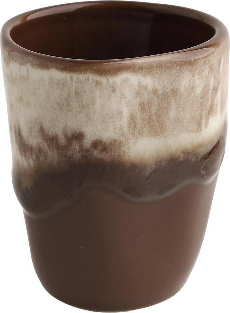 Espressobecher - 80 ml - Dunkelbraun - Steinzeug - mit beigem Rand - glasiert