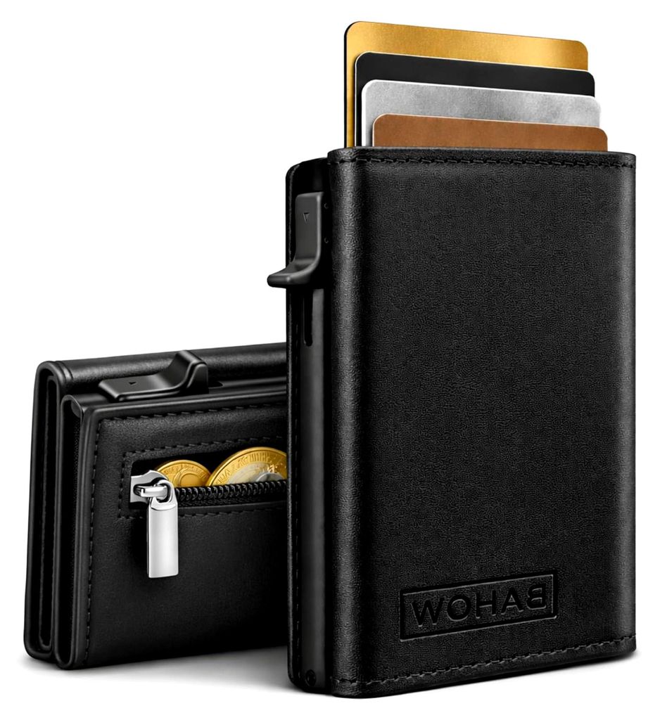Herren Geldbörse mit RFID Schutz – Slim Wallet aus Leder I Kartenetui mit Münzfach I Geldbeutel für Herren (Schwarz)