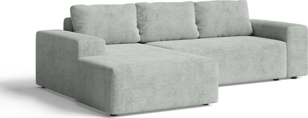 Ecksofa - Mit Schlaffunktion und Bettkasten - L Form - Hellgrau - 264x76x155 cm - Links - Cord-Oberfläche - Wohnzimmersofa - AVANTI