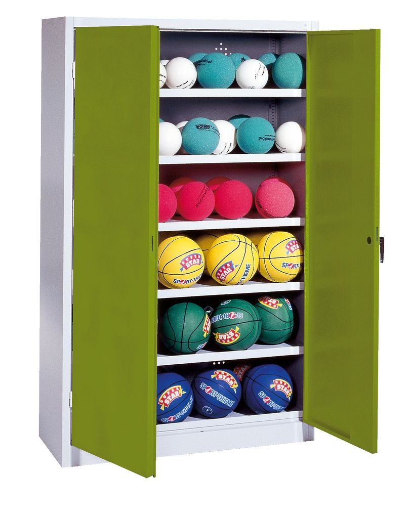 C+P Ballschrank mit Vollblech-Flügeltüren (Typ 3), HxBxT: 195x120x50 cm, Ergo-Lock Muldengriff, Clowngrün (RAL 110 80 60), Lichtgrau (RAL 7035),...