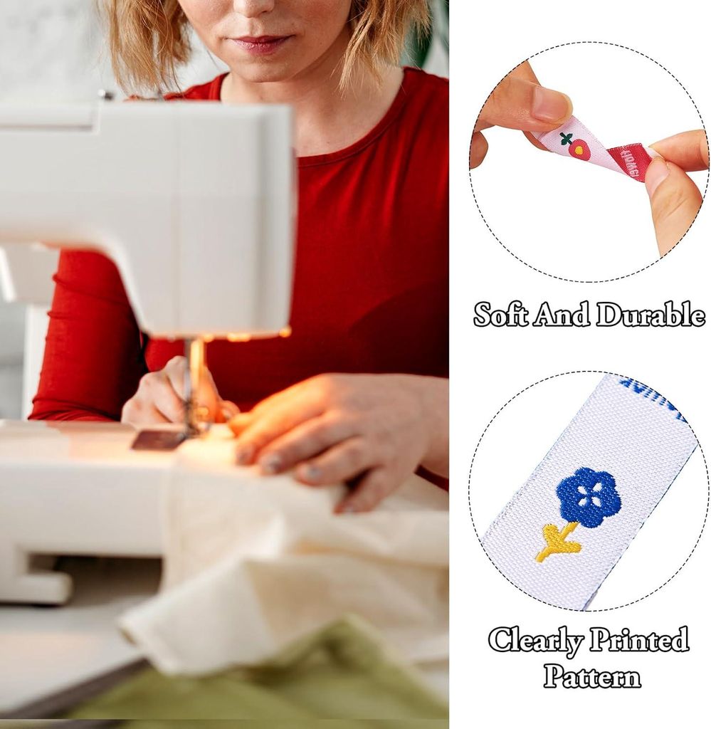 100 Stück gewebte Kleidungsetiketten Stoff handgemachte Etiketten Blumenmuster zum Nähen auf Etiketten Tags für Nähen Stricken Hut Schal Kostü...