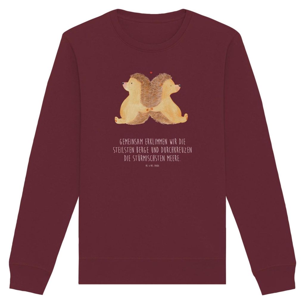 Mr. & Mrs. Panda Baumwoll Sweatshirt Igel händchenhaltend Größe XS - Burgundy - Geschenk, Ehe, Nachhaltiger Pullover, Sweater, Verknallt, Bio, P...