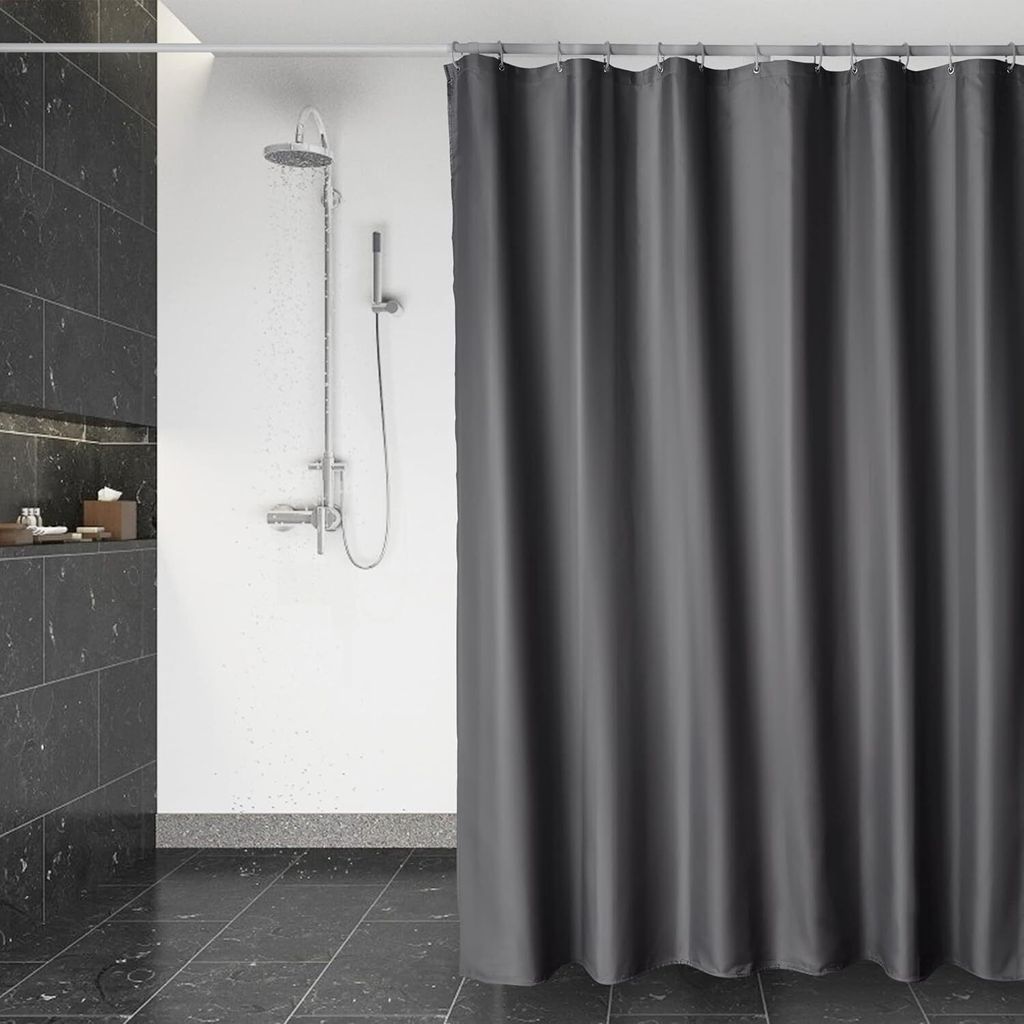 Wasserdichter Duschvorhang, Waschbar Schnelltrocknend Textil Stoff Polyester Badewanne Vorhang mit 12 Duschvorhängeringen, Transparent Duschvorhan...