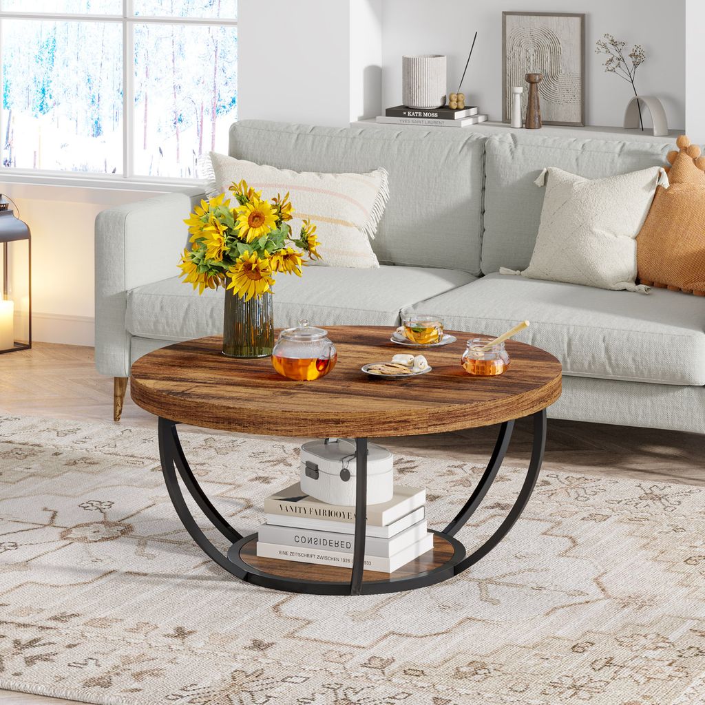 Tribesigns Runde Couchtisch, Industrial 2-Tier-Kreis Produktbild 7