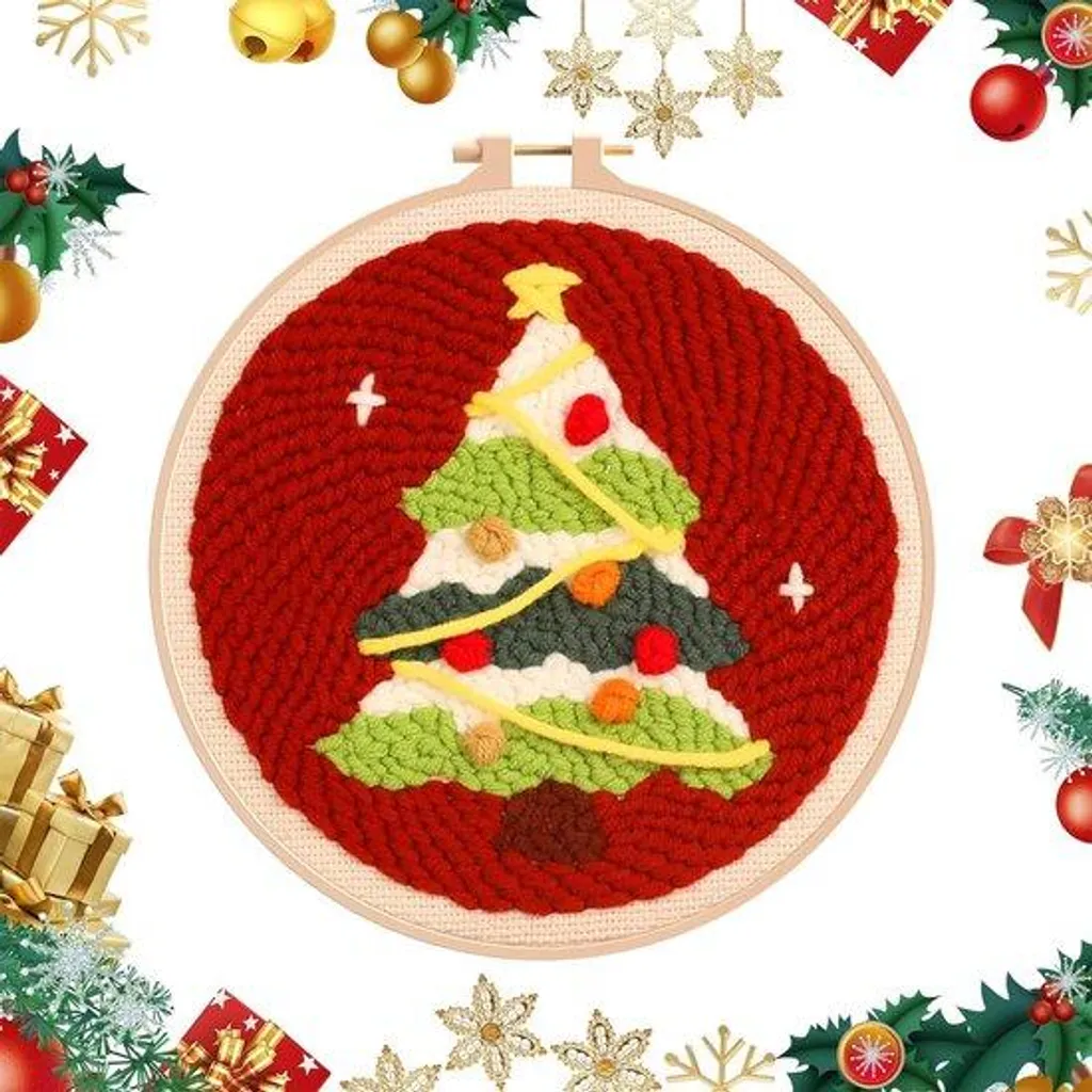 Kit Broderie Décoration Noël pour Activité Famille avec Cercle et Fils