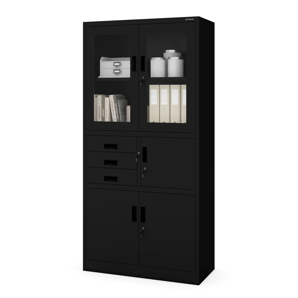 Armoire métallique noire 185 cm avec coffre-fort et revêtement poudre