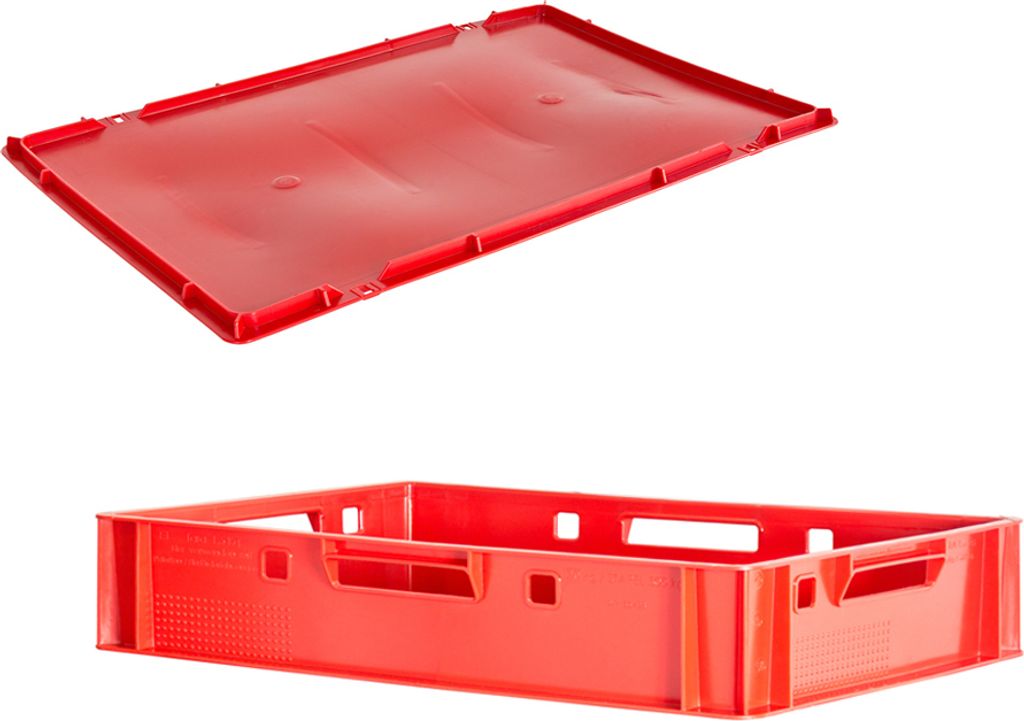 Fleischkiste E1 mit Deckeln Rot Kiste Eurobox Lebensmittelecht 60 x 40 Metzgerkiste Auswahl Stapelbar Kingpower, Anzahl:1
