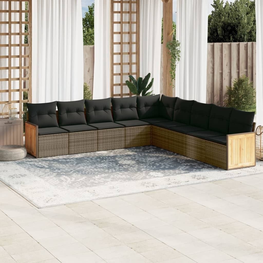 Maison Exclusive - 9-tlg. Garten-Sofagarnitur mit Kissen Grau Poly Rattan