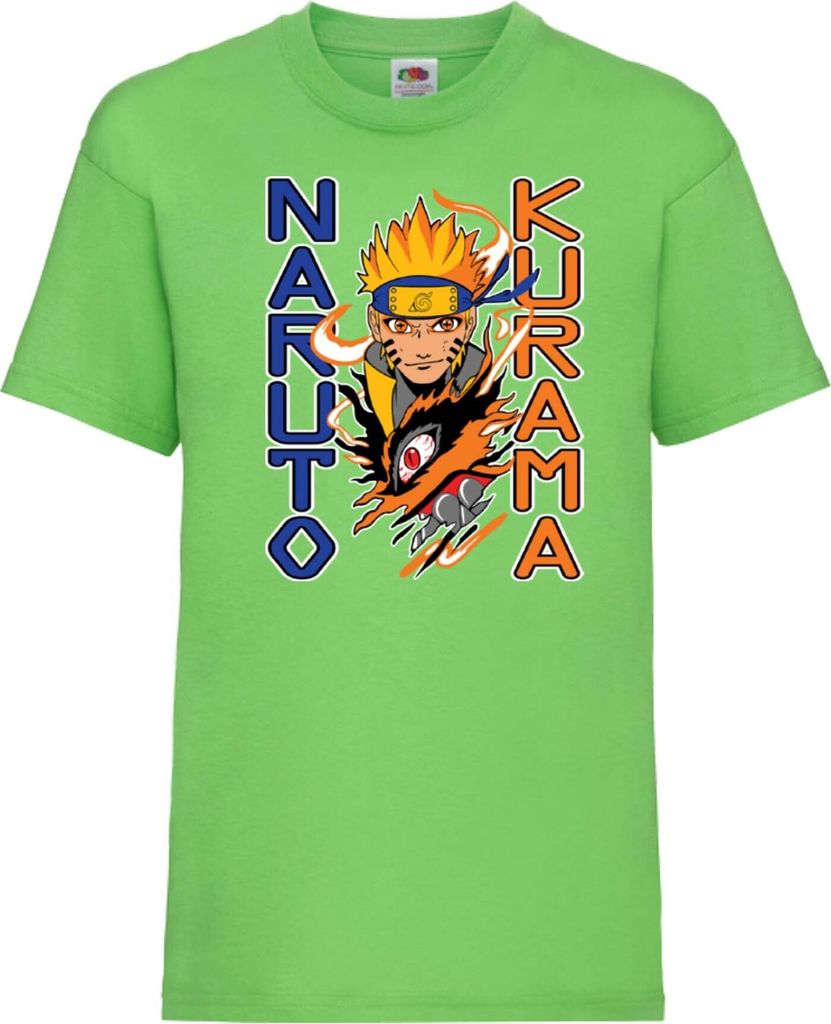 Kinder T-Shirt Japan Animation Manga Anime Comics Naruto Kurama Var-049 Kurama Demon Fox, 12-13 Jahr - 152 / Lime
