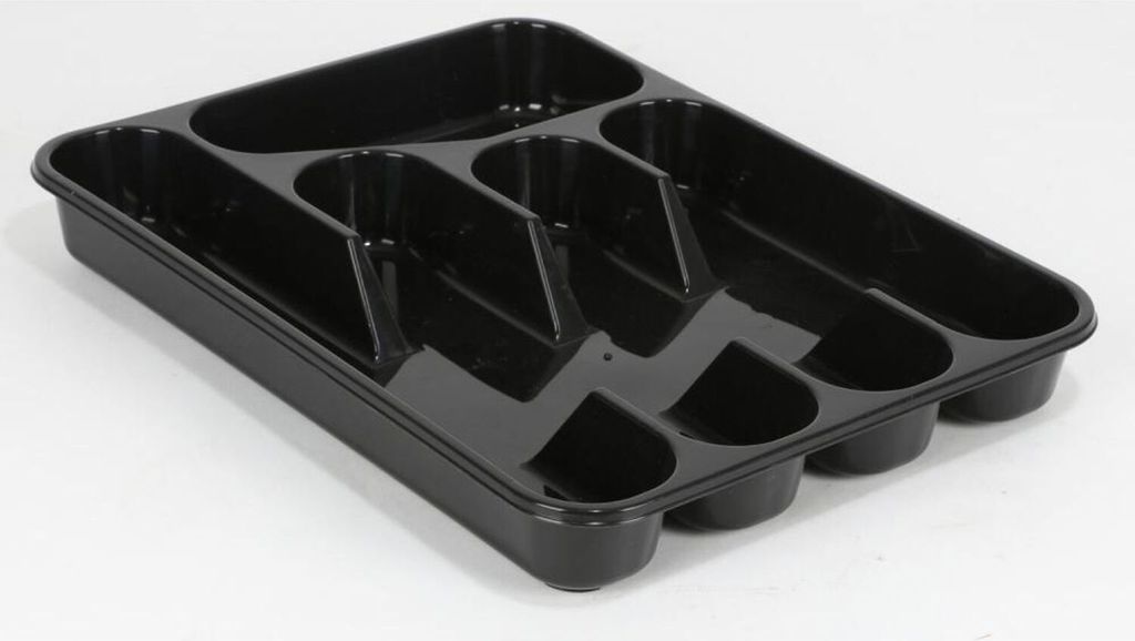 Besteckkasten schwarz Besteckeinteiler Besteckbox Besteckeinsatz 32,5x25x4cm Schubladeneinsatz Kunststoff