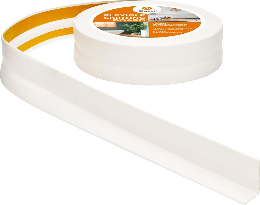 Sockelleiste Selbstklebend 32x23 mm Kunststoff, Knickleiste für Wand Boden, Flexibel Dekorativ UV-beständig, weiß, 10 m | QUEST