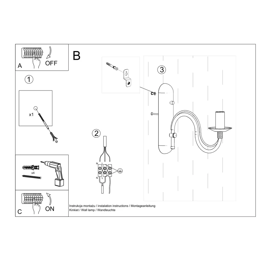 Applique KINKIET BERON 1 E14 Nero: Illuminazione Interni di Classe - 4