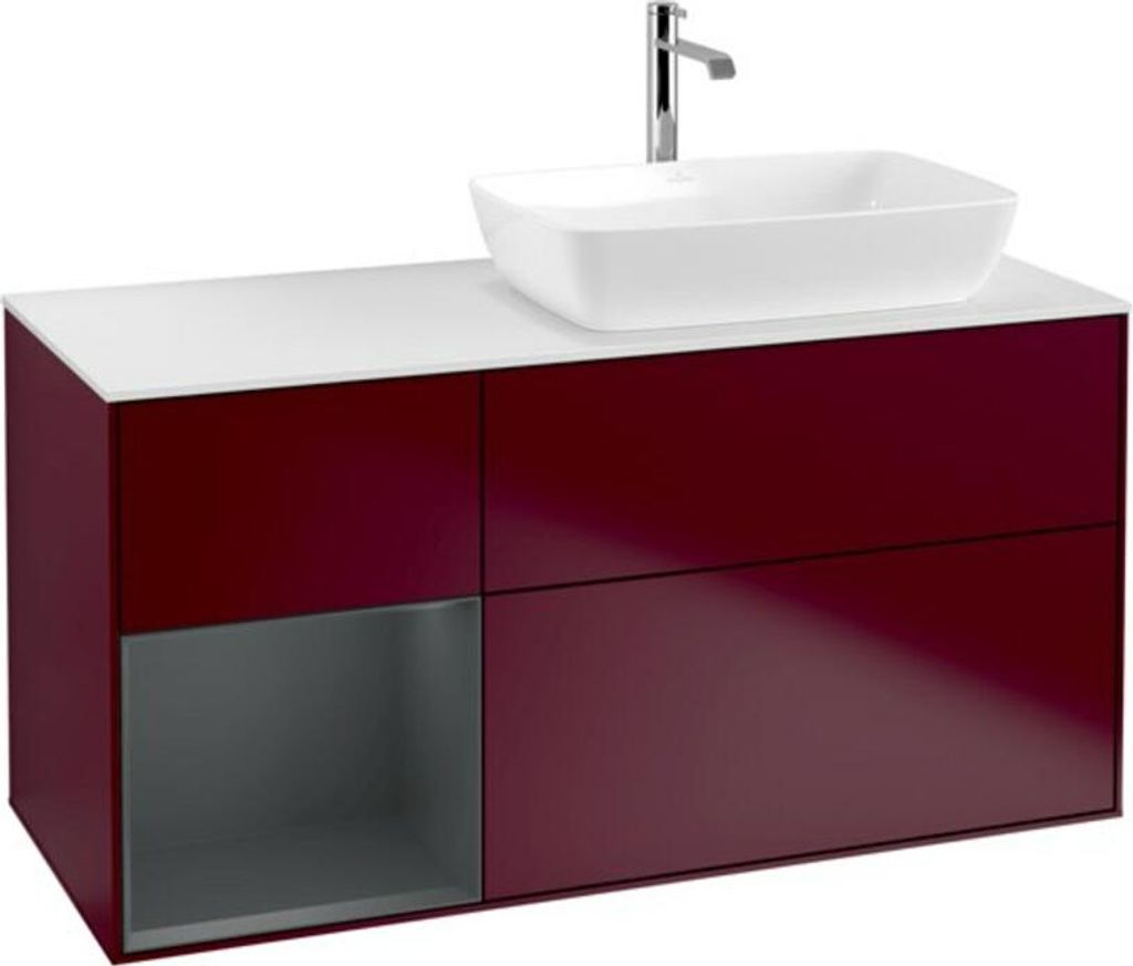 V&B Waschtischunterschrank Wandbeleuchtung Finion 120cm, Pl wh. m, Reg md m Lac, Peo m