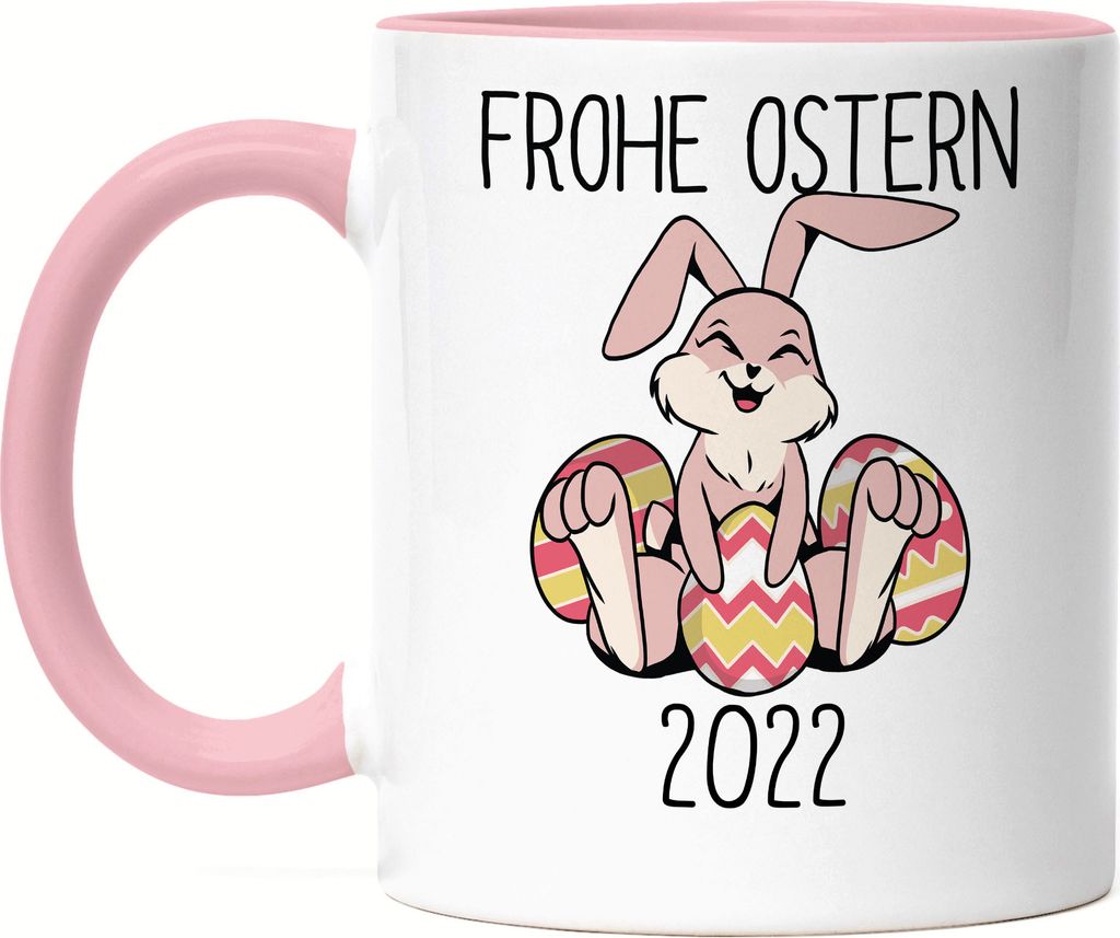 Frohe Ostern 2022 Tasse Rosa Osterhase Osterei Produktbild 