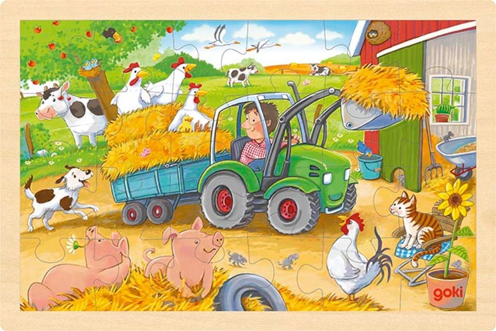goki 57420 Einlegepuzzle Kleiner Traktor 30 x 20 x 0,8 cm, Holz, 24 Teile, bunt