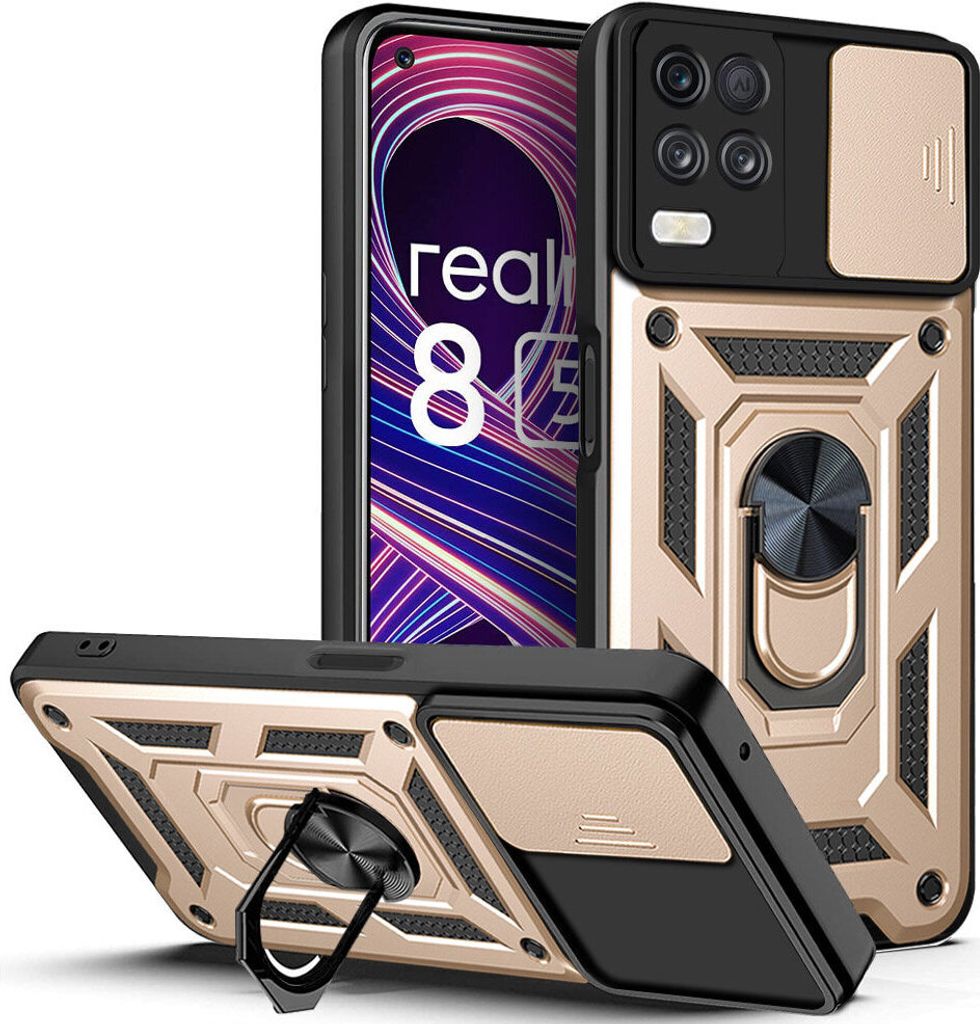 Realme 8 5G Hülle mit Ring Ständer Halter Dia Kameraschutz TPU Bumper Silikon Schutzhülle für OPPO Realme 8 5G Gold