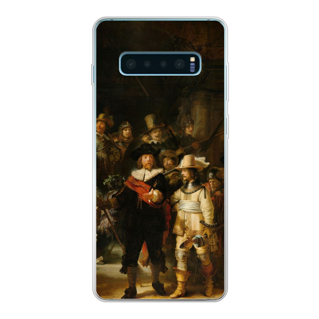 MuchoWow Handyhülle Schutzhülle Hülle für Samsung Galaxy S10 Plus Die Nachtwache - Gemälde von Rembrandt van Rijn Silikon Softcase Handy Hü...