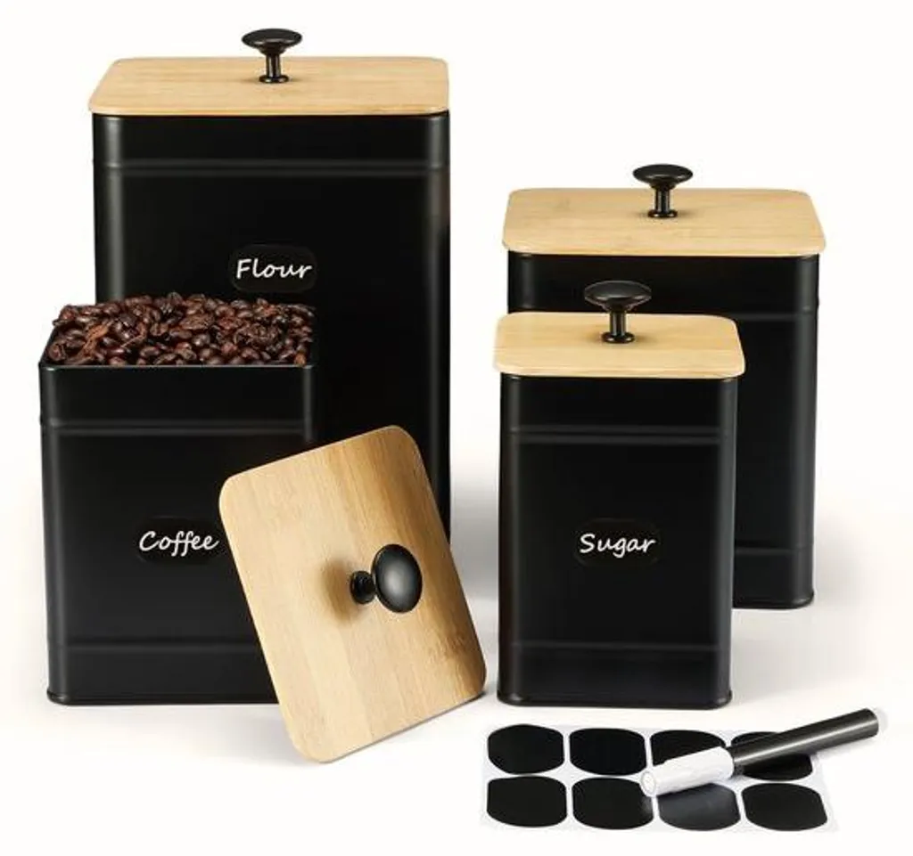 Set de conservation alimentaire noir pour placard de cuisine - 4 pièces