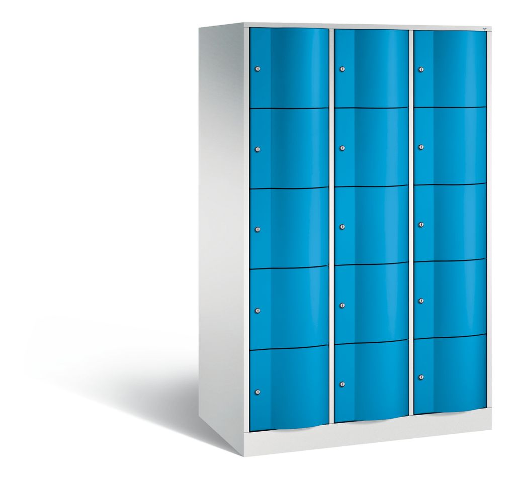 Wertfachschrank mit Spezialtüren, 3x5 Fächer, BxTxH 1150x640x1950 mm, RAL 7035/5012