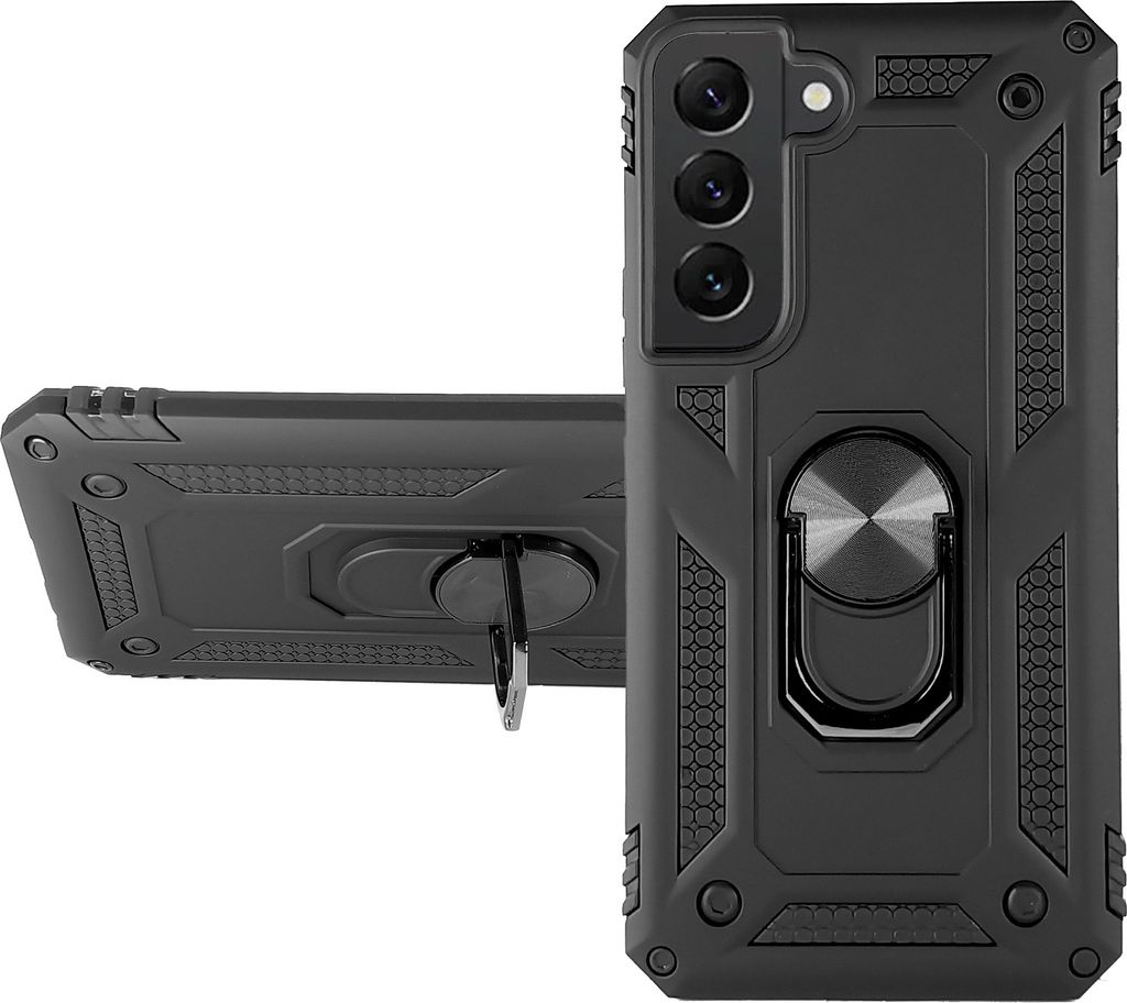 RING HÜLLE Armor für Samsung Galaxy S21 FE Handy Outdoor Case Ständer Cover Bumper Finger-Halterung 360 Grad drehbarer Ring Silikon Kunststoff S...