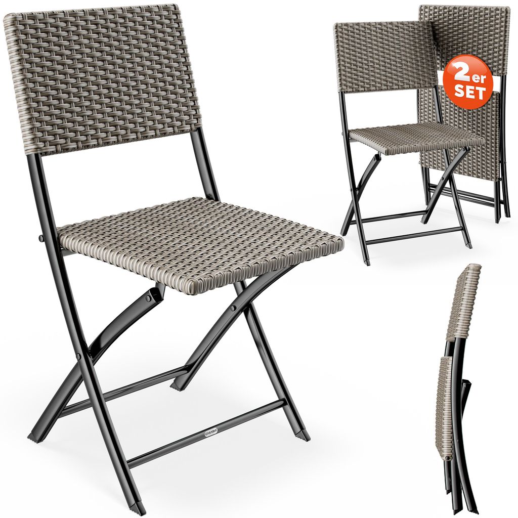 CASARIA Polyrattan Klappstuhl 2er Set Creme leicht faltbar bis 120kg belastbar tragbar wetterfest Stuhl Sessel Balkon Terrasse Garten Camping Stu...
