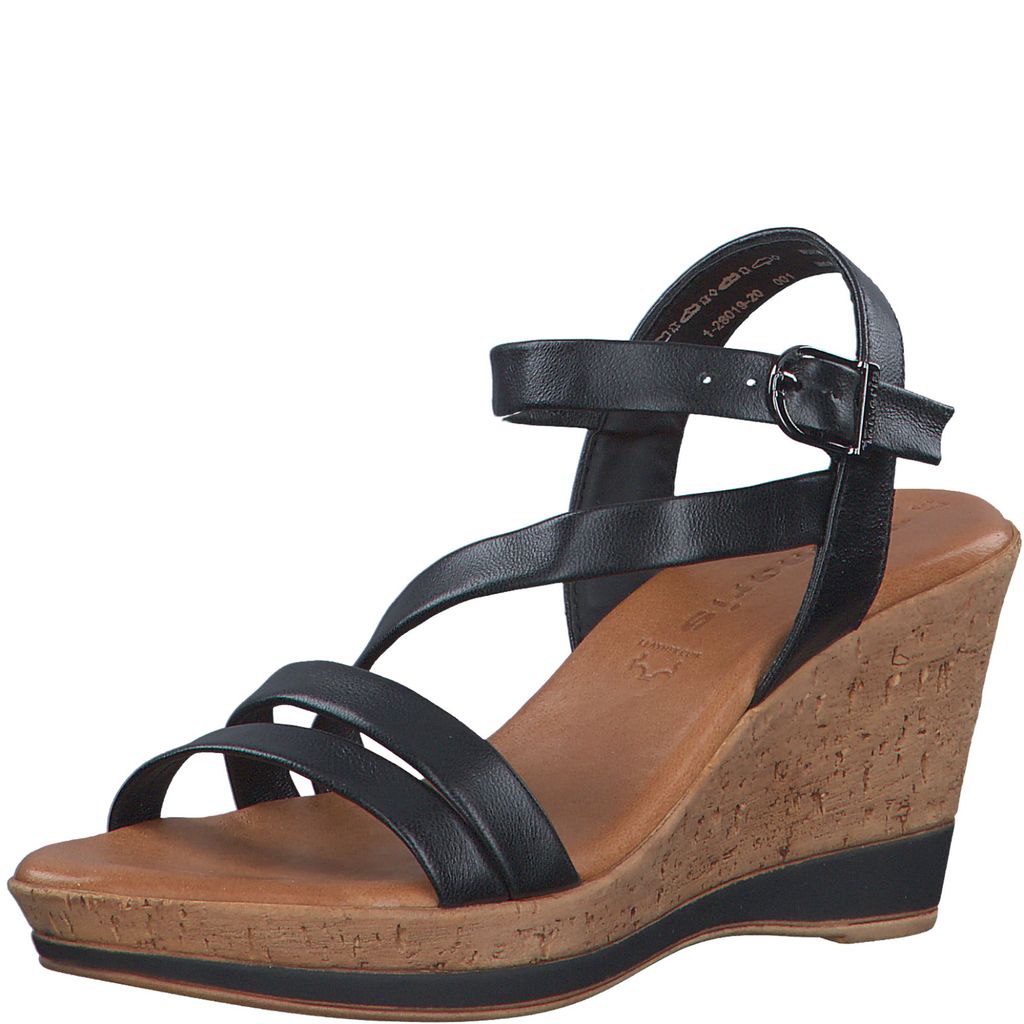 Tamaris Damen Sandalette Sandale Leder Keilabsatz Kork Optik 1-28019-20, Größe:40 EU, Farbe:Schwarz