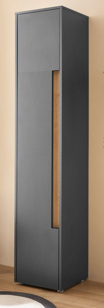 Bad Hochschrank "Center" grau und Eiche Badschrank 34 x 200 cm