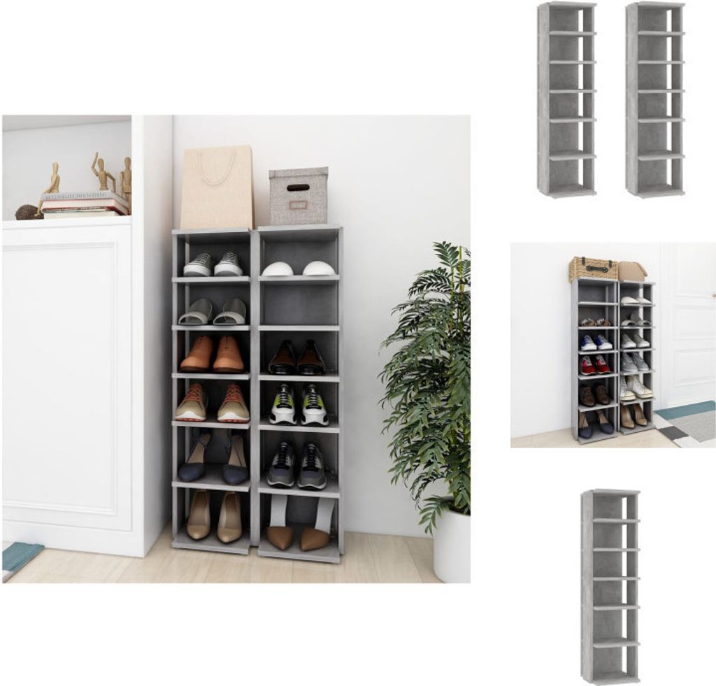 vidaXL Schuhschränke 2 Stk. Betongrau 27,5x27x102 cm - Schuhregale & -schränke