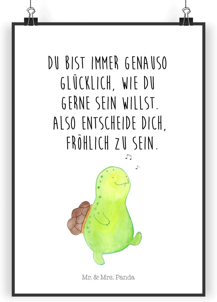 Mr. & Mrs. Panda Bild Schildkröte Pfeifen DIN A5 - Weiß - Geschenk, Design Poster, Spazieren, Plakat, drucke, Depression, Schildkröten, Lebensfr...