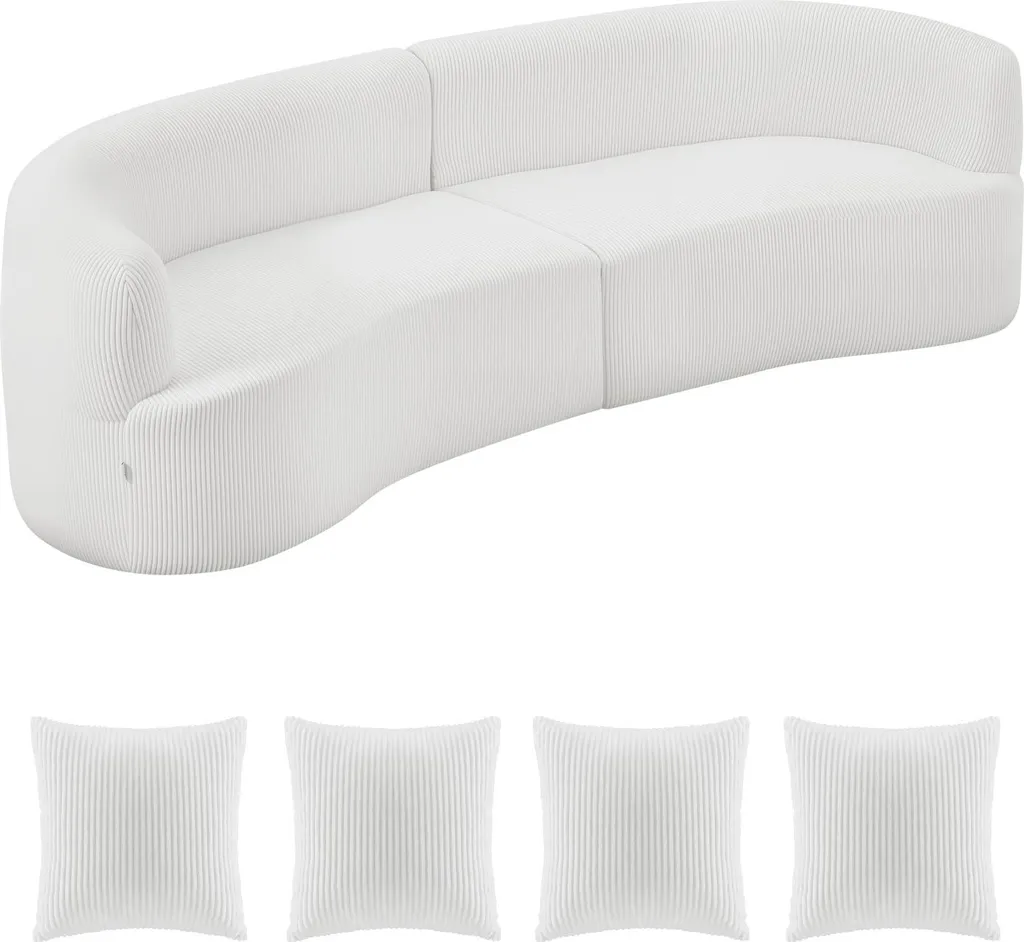 Grand Canapé de Sol Incurvé Design Lounge 284 cm - Tissu Blanc Soft
