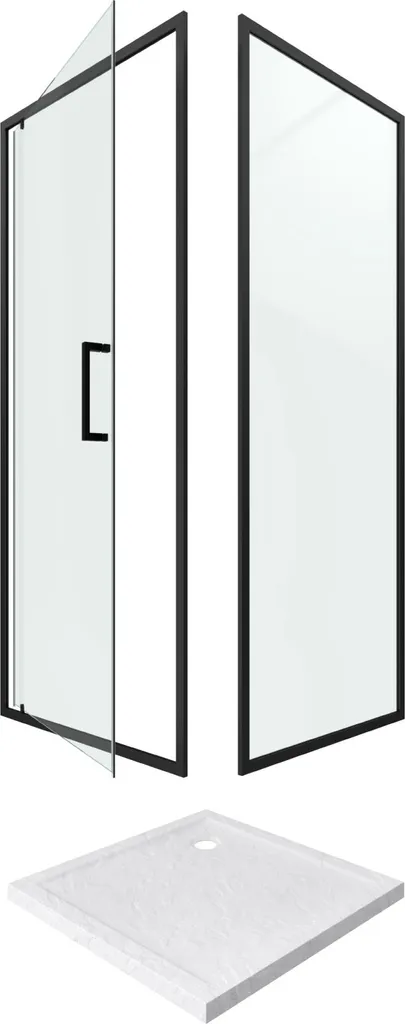 Cabine de douche carrée 80x80cm accès pivotant avec receveur noir mat