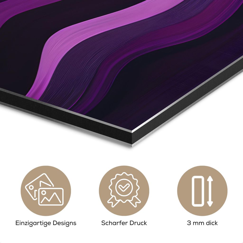 MuchoWow Wanddekoration Metall Metallbild Wandkunst 30x20 cm Linien - Wellen - Lila - Abstrakt MuchoWow Aluminium Gemälde - Aluminiumgemälder