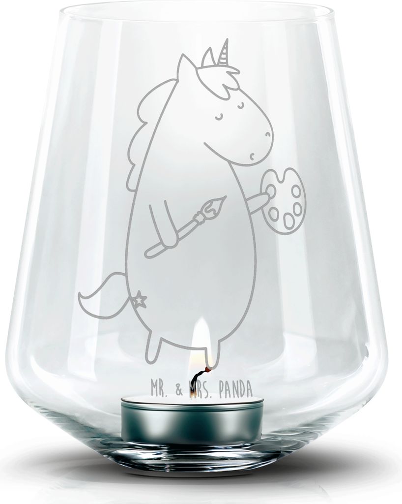 Mr. & Mrs. Panda Kerzenhalter Einhorn Künstler - Transparent - Geschenk, Laterne, Glas Teelichthalter, Unicorn, Einhörner, Windlicht, Malen, Arti...