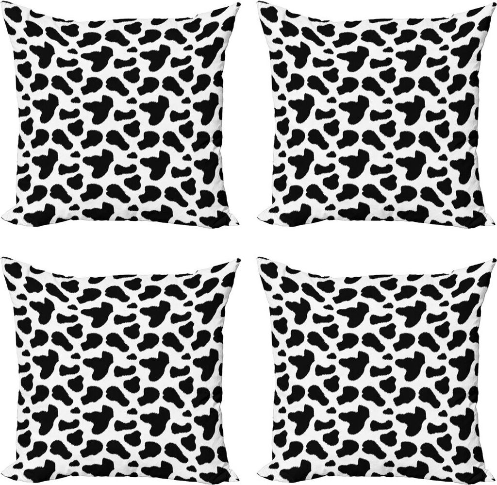 ABAKUHAUS Kuh-Druck Kissenbezug Set (4 Stück), Kuhfell Schwarz Spots, Moderner Doppelseitiger Digitaldruck, 60 cm x 60 cm, Charcoal Grau Weiß