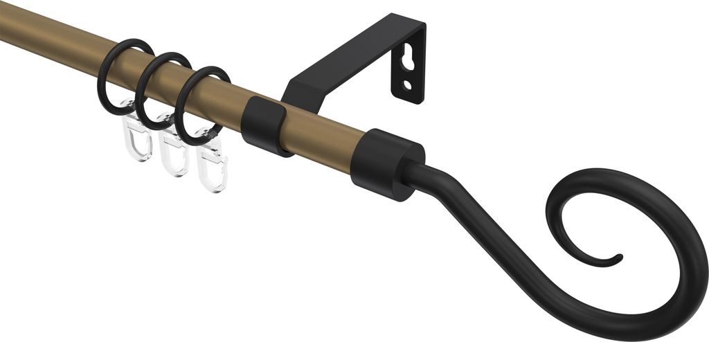 Interdeco Gardinenstange / Vorhangstange Gold matt / Schwarz, Typ Olymp Allegra (Spirale), 16 mm Ø 1-läufig, 540 cm