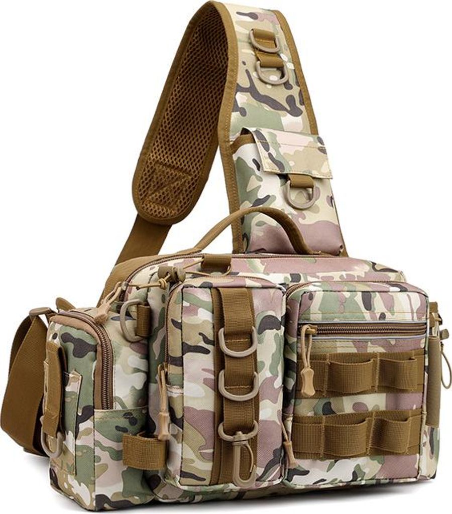 Angeltasche, Multifunktionale Outdoor, Aufbewahrungstasche mit Wasserabweisendem Material, Braunes Tarnmuster