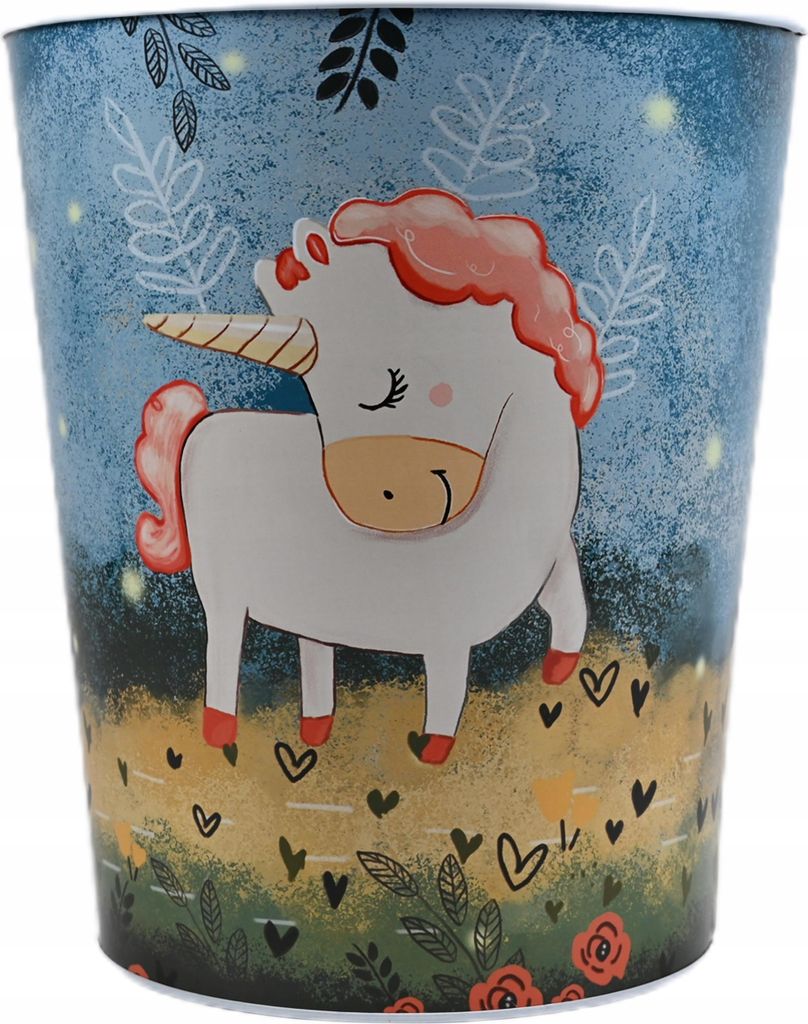 Papierkorb Kinderzimmer Einhorn 10L - Metall Mülleimer 26cm hoch - Bunter Abfalleimer Mädchen