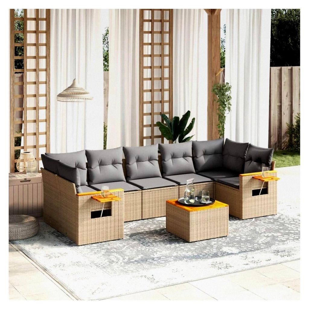 8-teiliges Gartensofa-Set mit beigen Kissen aus Polyrattan