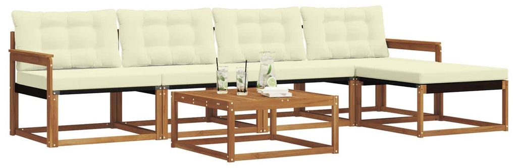 vidaXL Outdoor-Sofagarnitur mit Kissen 6 pcs Natur und Creme