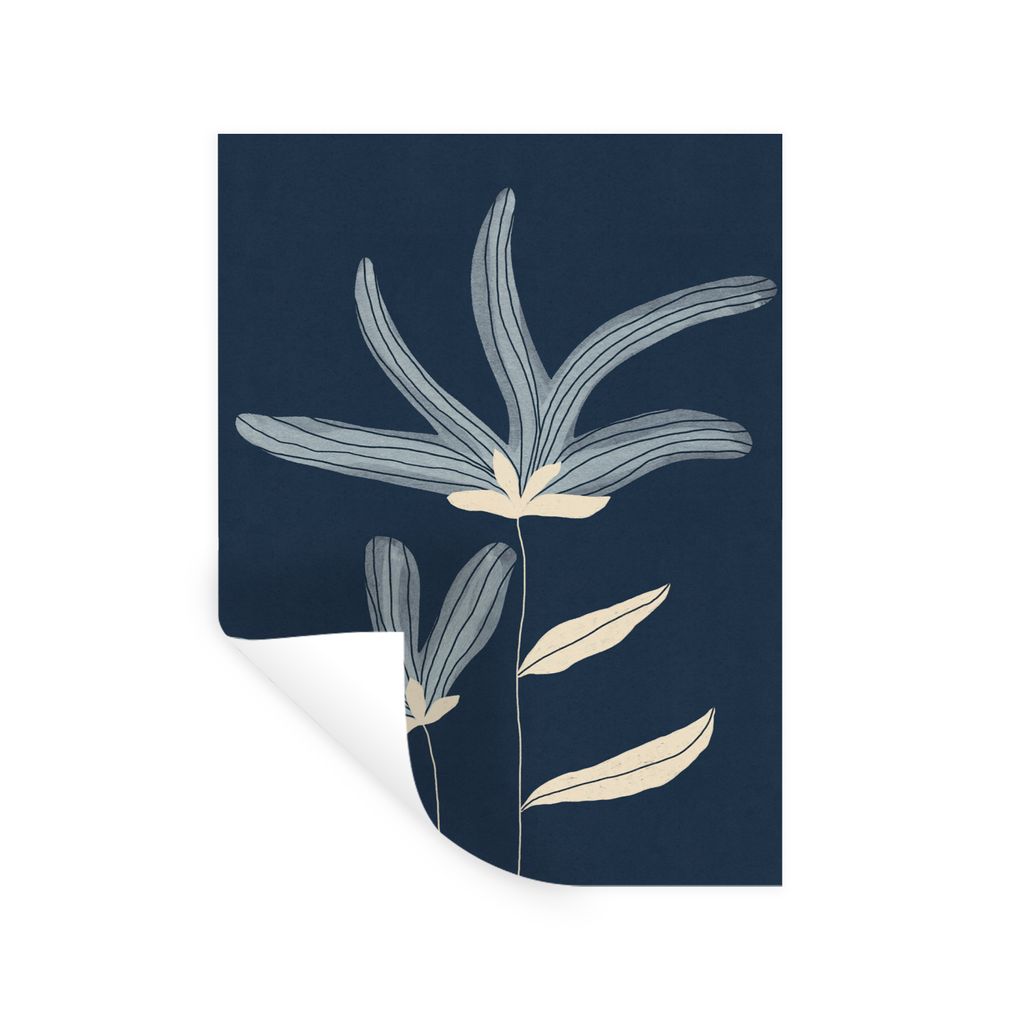 MuchoWow Wandtattoo Wandsticker Wandaufkleber Blumen - Pflanzen - Blau - Natur 90x120 cm Selbstklebend und Repositionierbar - Faltenfrei