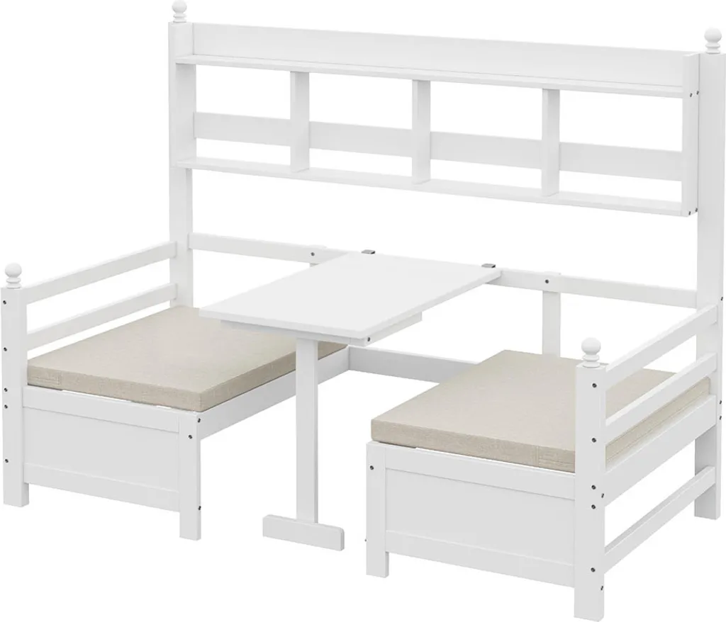 Lit banquette 2 en 1 Sweiko bois blanc 200x90 cm avec bureau modulable