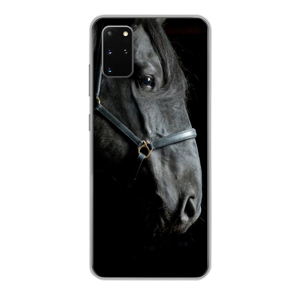 MuchoWow Handyhülle Schutzhülle Hülle für Samsung Galaxy S20 Plus Pferd - Schwarz - Halfter Silikon Softcase Handy Hülle - Hartschale