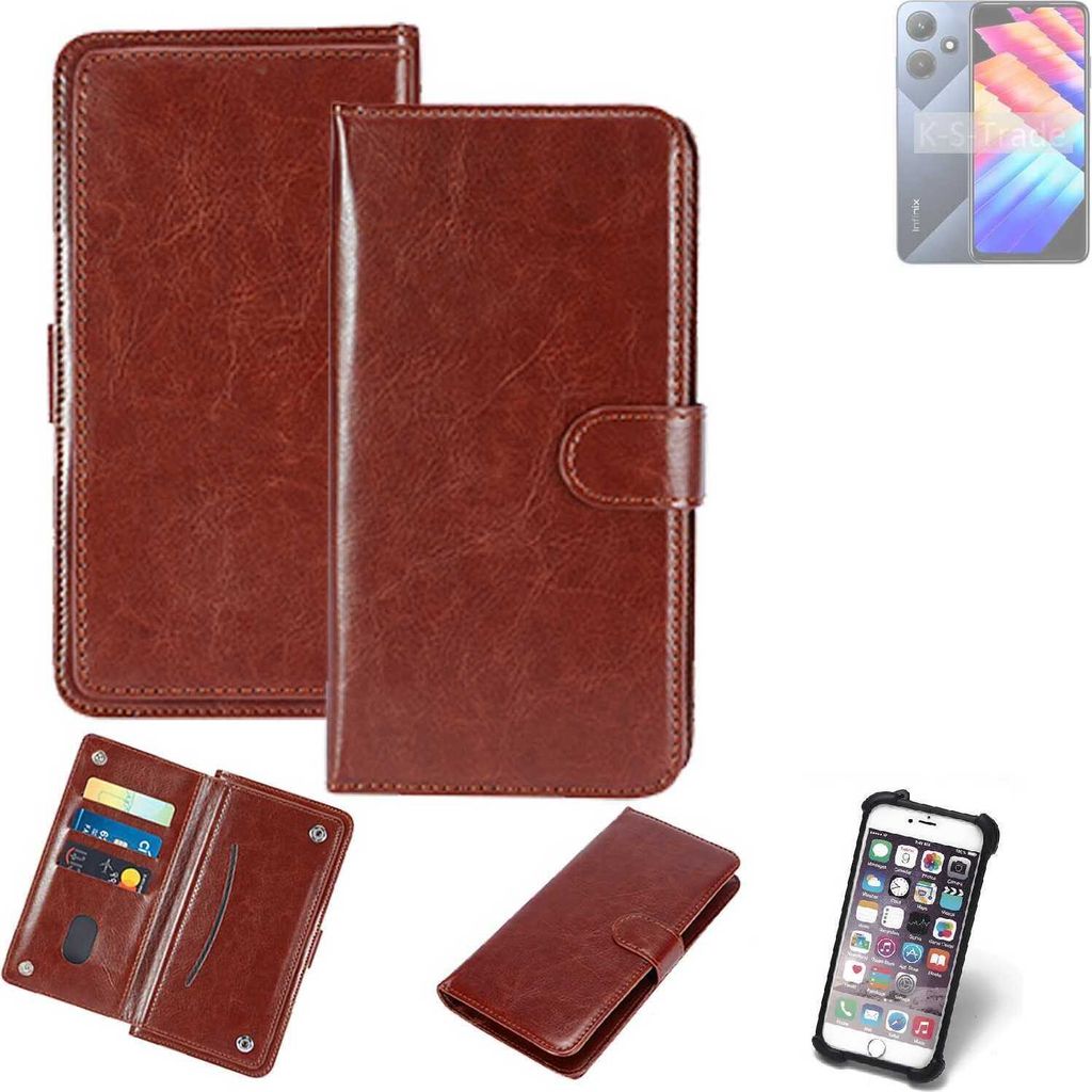 K-S-Trade 360° Hülle kompatibel mit Infinix Hot 30i X669C braun Kunstleder Case BookCase WalletCase Kunstlederederhülle Handyhülle, Rundumschutz