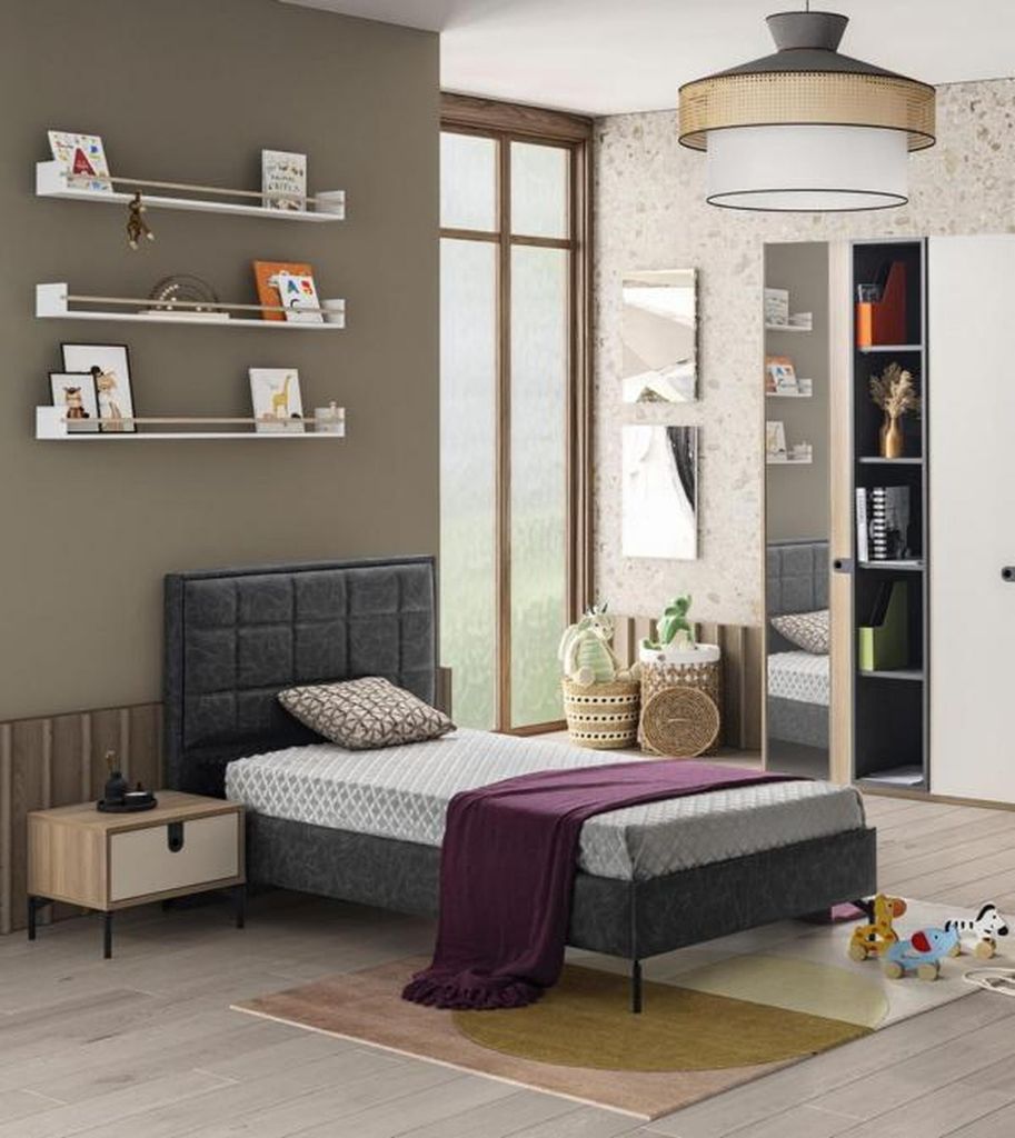 Bett Stilvoll Gepolstertes Kopfteil Nachttisch Modernes Design Kinderzimmer