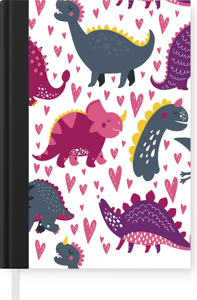 MuchoWow Notizbuch Tagebuch Haushaltsbuch Notebook A5 Dino - Herz - Muster - Rosa - Mädchen - Dinosaurier - Notizblock - Notizheft - Notebook - ...