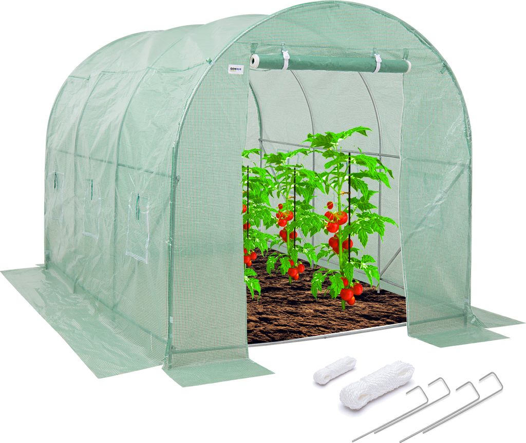 Kanwod Gartengewächshäuser 3x2x2 m, 6m² Foliengewächshaus mit Tür und 6 Fenstern, Tomaten Gewächshaus Winterfest, UV4 Folientunnel 140g/m²