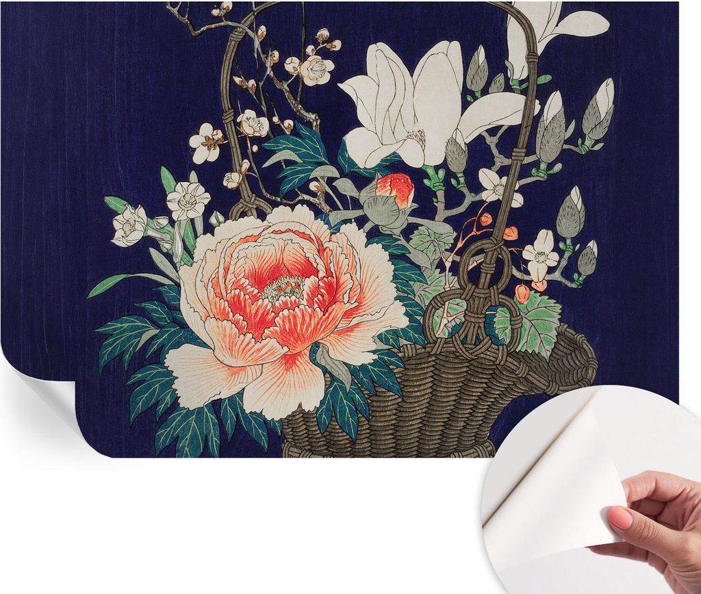 Selbstklebende Wandtapete - Dekorative Tapete für Wohnzimmer - Klebefolie für Wandbilder - Tapetenfolie für Wanddekoration - 104x70 cm - Blumenkorb